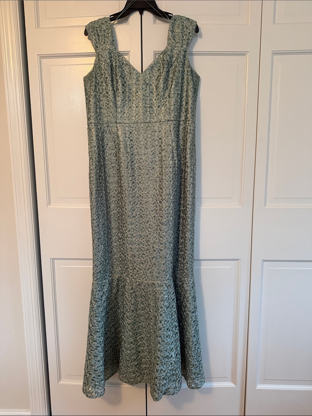 Aidan Mattox Sage Lace & Sequin Mermaid V-Neck gown